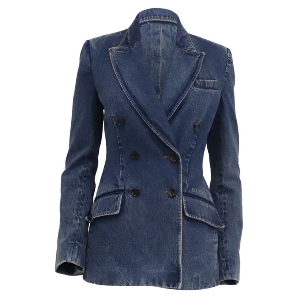 Gucci Double-Breasted Denim Blazer in Blue Cotton